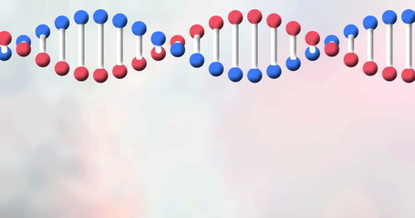 Digital image of dna structure spinning against textured white background