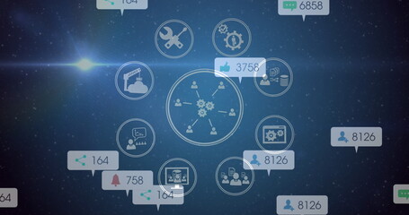 Image of network of social media icons and numbers