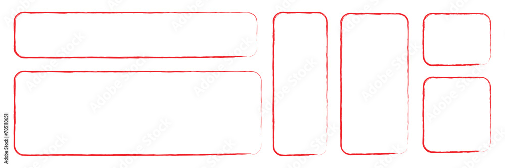 Poster grunge square and rectangle frames, square shape outline on hand draw style. empty red boxes set. re