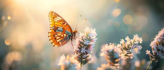 A beautiful butterfly on a flower in a field of flowers