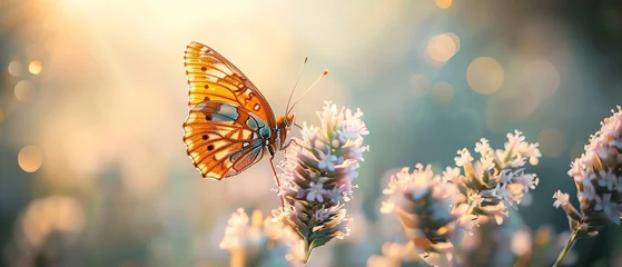 Fotobehang A beautiful butterfly on a flower in a field of flowers © DJSPIDA FOTO