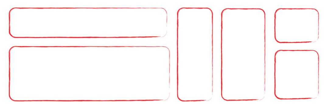 Grunge square and rectangle frames, Square shape outline on hand draw style. empty red boxes set. Rectangle borders collections. Rubber square stamp imprint. eps10