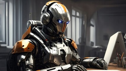 Naklejka premium A robot does the work for a human