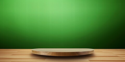 Green background with a wooden table, product display template. green background with a wood floor. Green and white photo of an empty room