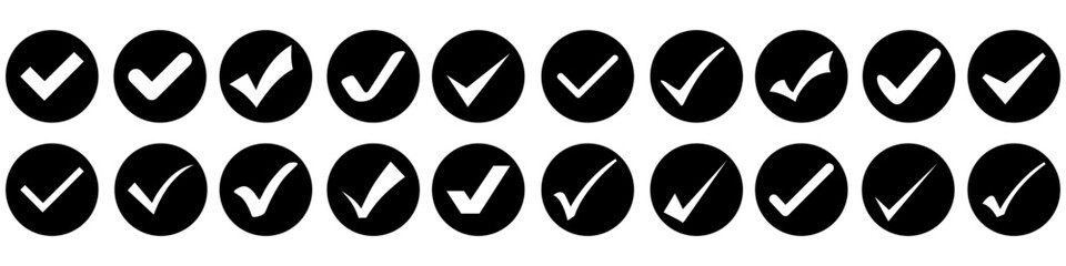 Ok button vector icon set. Approve illustration sign collection. Check mark symbol. Yes logo.