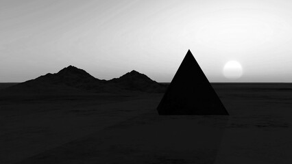 Pyramid and mountains in the rays of sunset - obrazy, fototapety, plakaty