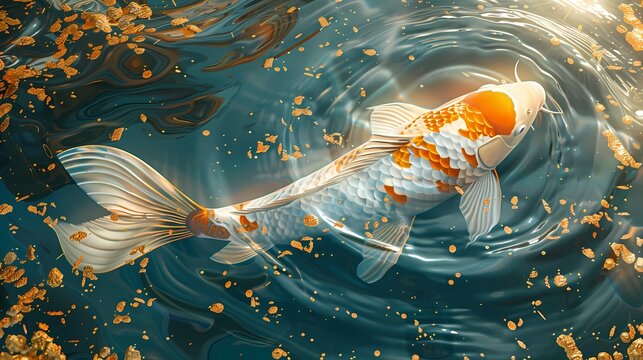 Golden Glitter Koi Fish In Pond Illustration Poster Background