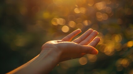 Hand reaching out in sunlight.