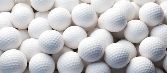 Golf ball stack background. Top and flat view, can be used for web background or golf sports. - obrazy, fototapety, plakaty