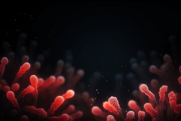 Coral abstract glowing bokeh lights on a black background with space for text or product display