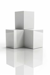 Blank 3d concept boxes standing isolated on white background with reflection 