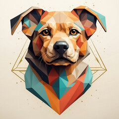 Happy dog turns into strange polygon cartoon vector illustration for t-shirt