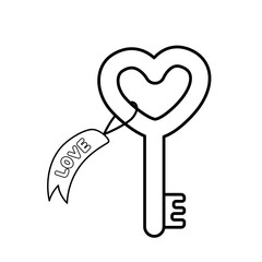Love key in form of heart coloring page. Black and white key. Vector