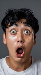 Man with a surprised expression. Astonished facial reaction