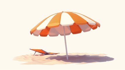 Beach umbrella modern illustration in orange and white