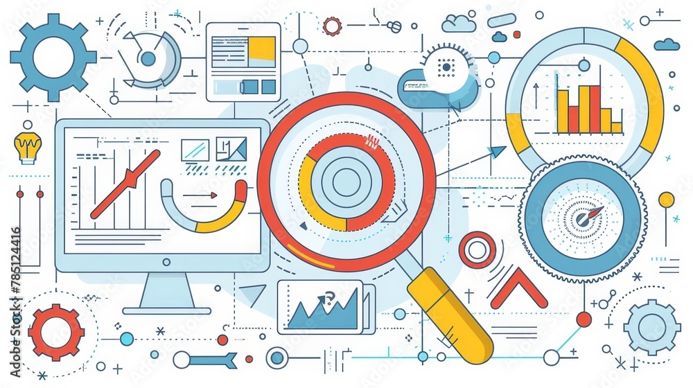 Poster landing page for search engine optimization, abstract business concept with doodle icons. marketing 
