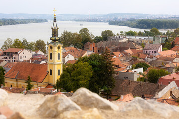 Obraz premium Belgrade, Serbia panoramic view with church, Zemun