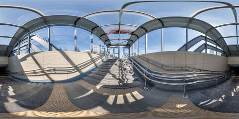 hdri 360 panorama view on pedestrian footpath and stairs inside tunnel or subway in full spherical...