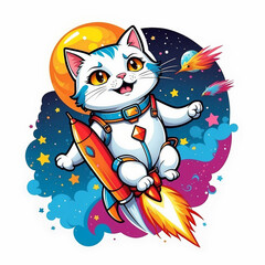 astronaut cat with rocket for t-shirt