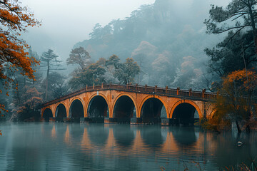 bridge over the river in autumn,
Guangji Bridge - obrazy, fototapety, plakaty