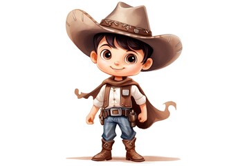 Cute cartoon cowboy isolated on white background. 3d rendering.
