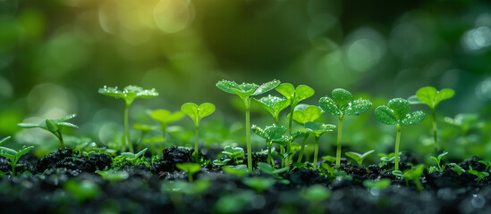 Young green plant sprouts growing in forest close up. Environment, ecology nature theme background.
- 785126051
