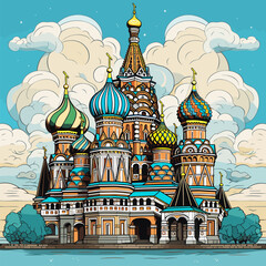 Fototapeta na wymiar Saint Basil's Cathedral hand-drawn comic illustration. Cathedral of Vasily the Blessed. Vector doodle style cartoon illustration