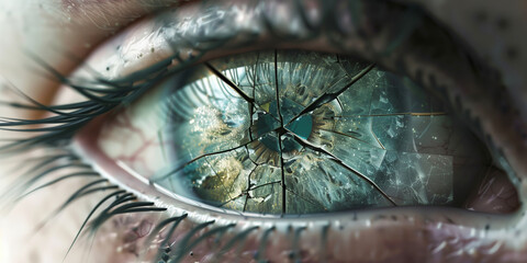 Extreme close-up of a human eye showing iris patterns.