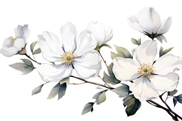 Beautiful vector image with nice watercolor magnolia flowers on white background
