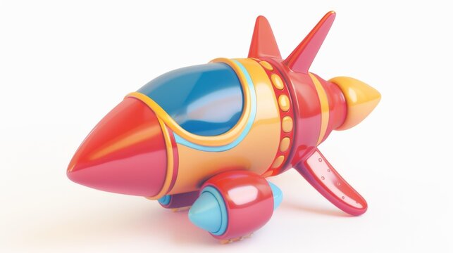 3D Clay Icon of Cute Innovative Spaceship on White Background