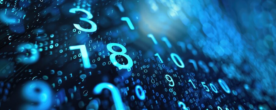 Red and blue digital LED panel displaying numbers and data, an abstract concept of data analytics, network, and computing