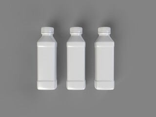 Top view of white beverage bottle packaging 3d rendering illustration on a gray solid background