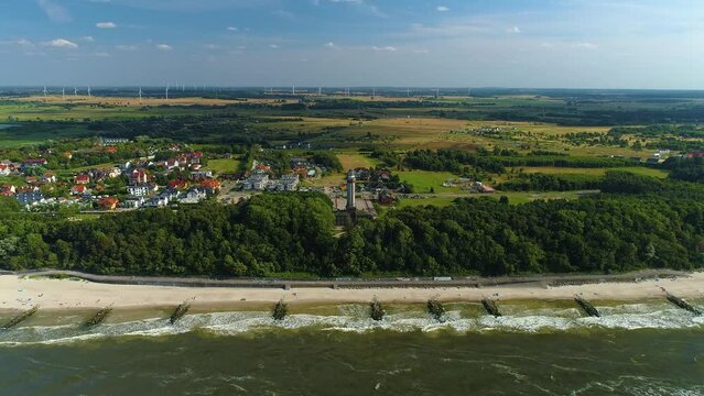Panorama Beach Baltic Sea Lighthouse Niechorze Krajobraz Aerial View Poland