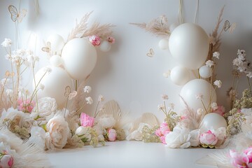 Obraz premium Elegant white balloons among floral arrangements