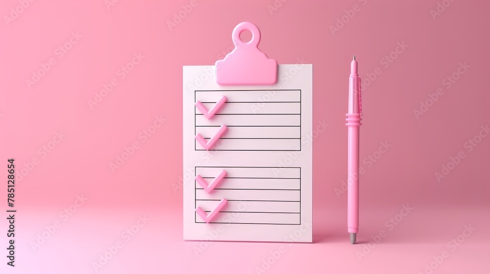 Poster this 3d render of a todo list with ticks represents a task or test paper form. it can be used as an 