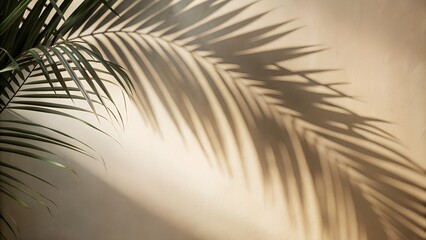 Summer Elegance: Blurred Palm Leaf Shadows on Cream Wall for Product Display