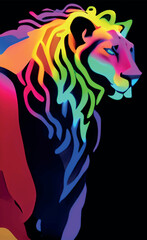 Vertical vector illustration of a tiger with vibrant colors on a black background