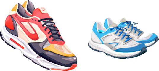 Colorful modern shoe designs. Sneaker side view cartoon