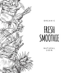 Monochrome smoothie poster with hand-drawn elements.