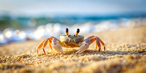 small crab near the ocean on the sand macro, minimalism  generated AI,