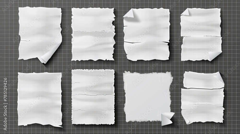 Poster frames of paper sheets, notebook and notepad pages, isolated on transparent background. corner shado
