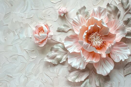 Close up of a pink flower on a wall, creating a delicate and beautiful pattern