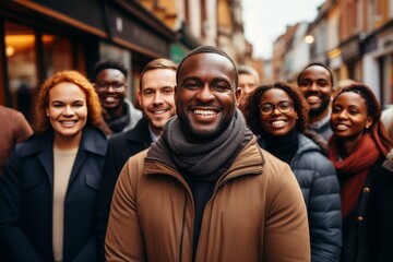 A high quality image depicting a confident young black teacher with arms crossed, standing in a classroom full of engaged students, looking directly at the camera.