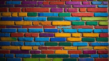 Wallpaper styled picture of wall made of colored, classic, common, burnt, clay bricks