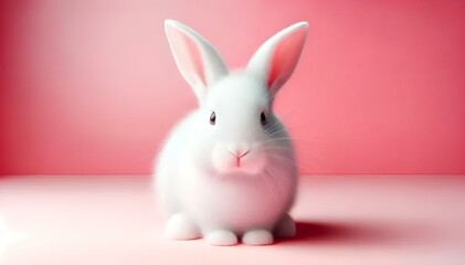 Pure white Easter bunny with a sleek, short coat displayed on a pink background