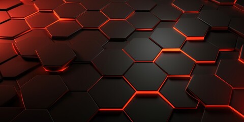 Coral dark 3d render background with hexagon pattern 