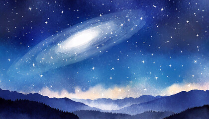 星屑の夜空の水彩画、銀河