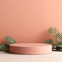 Coral minimal background with cylinder pedestal podium for product display presentation mock up in 3d rendering illustration vector design