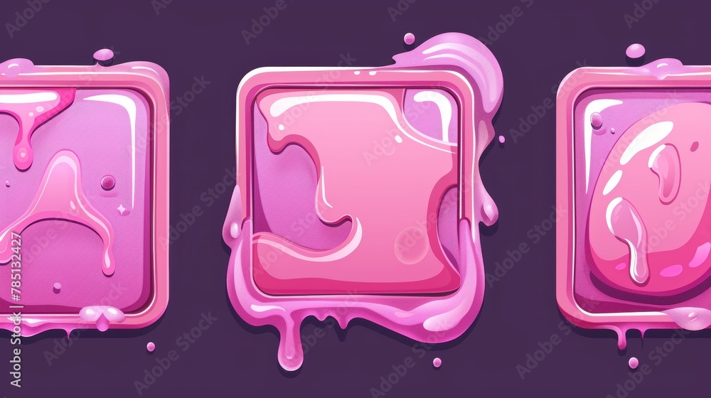 Poster game ui slime name plate kit. pink phlegm texture square and circle avatar frames. slimyt button wit
