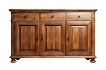 The Enchanted Wooden Cabinet: Three Doors, Two Drawers. On White or PNG Transparent Background.